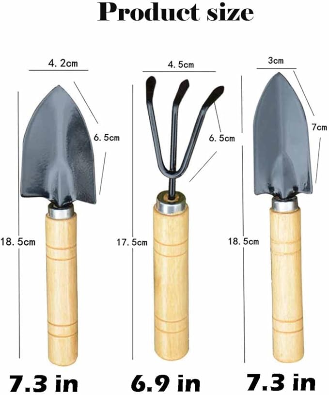 Garden Tools Set-Garden Rake Trowel, Small Succulent Plant Transplant Trowel Set,3 Piece Mini Premium Gardening Hand Kit,1 Narrow Shovel,1 Wide Shovel and 1 Garden Tools Set Gift for Older and Kids