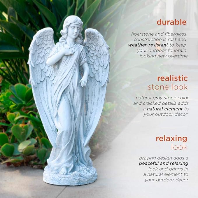 Alpine Corporation 31" Tall Indoor/Outdoor Angel Statue Yard Art Decoration, Light Gray