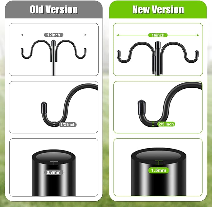 Gtongoko Double Shepherds Hook for Outdoor, 2 Pack 61.5 Inch Heavy Duty Bird Feeder Pole 3/4 Inch Thick Garden Hooks for Hanging Hummingbird Feeder, Plant Baskets, Solar Light Lanterns