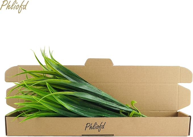 6Pcs Artificial Grass Fake Plants 17.3in 16 Leaves Outdoor Fake Grass UV Resistant Greenery Plastic Plants for Home Window Garden Office Patio Hanging Planter Pathway Front Porch Décor