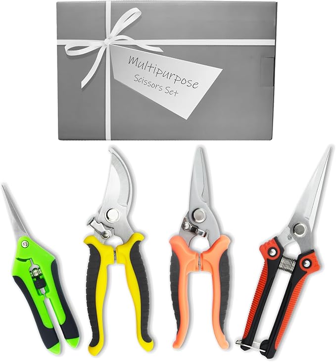4 Pack Garden Pruning Shears Scissors Set, Stainless Steel Sharp Clippers Flower Shears Florist Scissors with Non-Slip Grip for Plant Tree Trimmers Secateurs