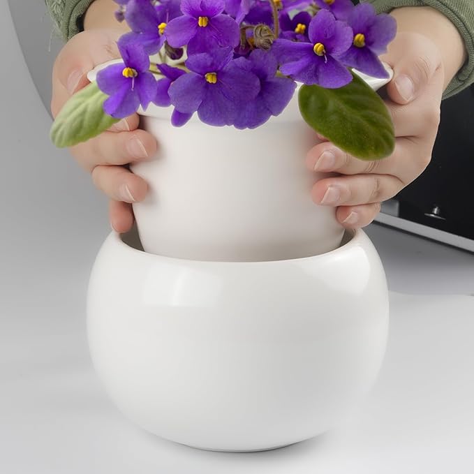 African Violet Pots, 6 inch Ceramic Easy Self Watering Plant Pot for Busy Plant Lovers, Automatically Absorb Appropriate Amount of Water, Flower Pot Indoor-Plants Not Included