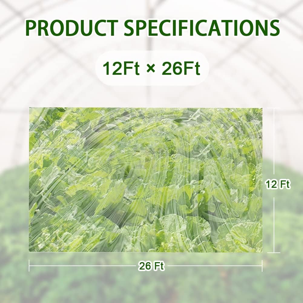 6 mil Greenhouse Plastic Film Sheeting Cover 12 x 26 Ft UV Resistant Clear Polyethylene Film Green House Hoop Farm Plastic Cover for Gardening, Farming, Agriculture