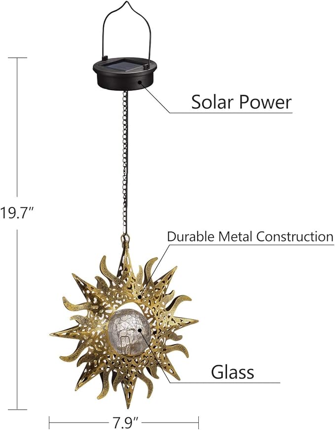 2 Pack Garden Decor Hanging Lanterns Outdoor Waterproof,Solar Lights Metal Sun Gifts Decoration for Yard Clearance Front Porch Lawn Driveway Patio Backyard Pathway Gardening Gift