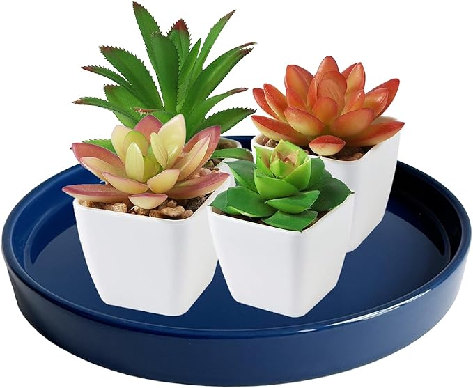 2 Pack Ceramic Plant Saucer Pot Tray 8 Inch, Planter Saucers 4 5 6 7 8 9 10 11 12 Inch for Indoors Outdoor, Durable Sturdy Flower Drainage Tray for Glazed Pots Base (8.5 Inch Blue)