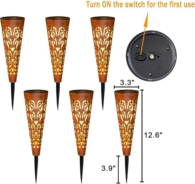 Go2garden 6Pcs Garden Solar Lights Outdoor Stakes Decorative Lighting for Yard, Pathway, Patio Decor Lawn Ornament (Red Copper)