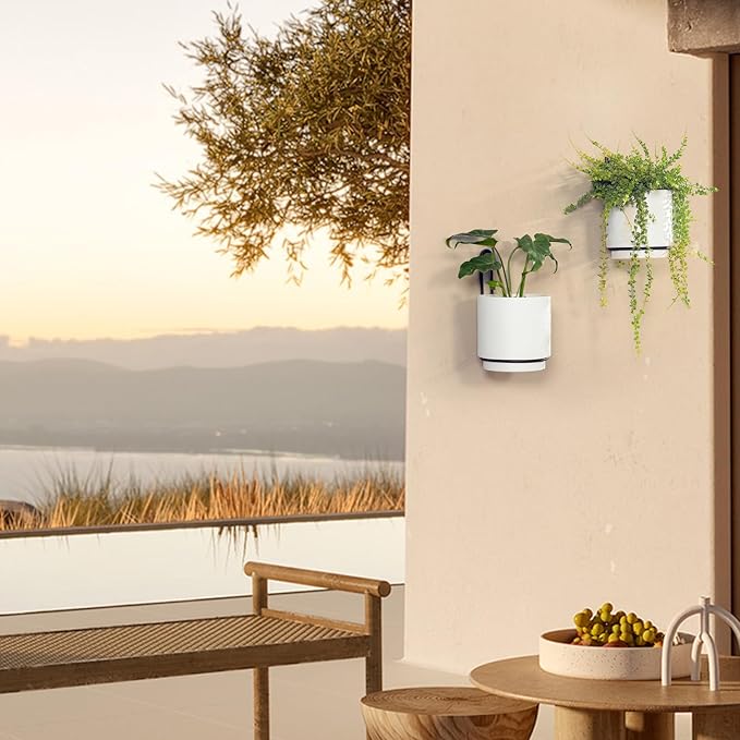 2 Pcs Wall Mounted Hanging Planters for Indoor and Outdoor Plants Wall Hanging Planters for Indoor Plants Modern Wall and Ceiling Planter Minimalist Flower Pot (Black-1, 5.91 inch)
