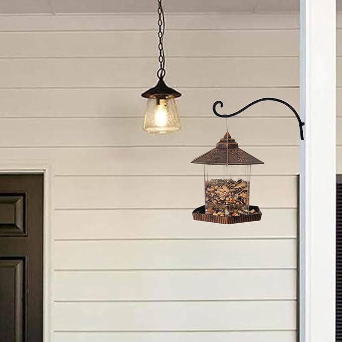 Hourleey 4 Pack Plant Hanger Outdoor, 12 Inch Heavy-Duty Hanging Plant Hook for Outside Basket, Black Metal Wall Mount Plant Bracket Hook for Flower Baskets Bird Feeder