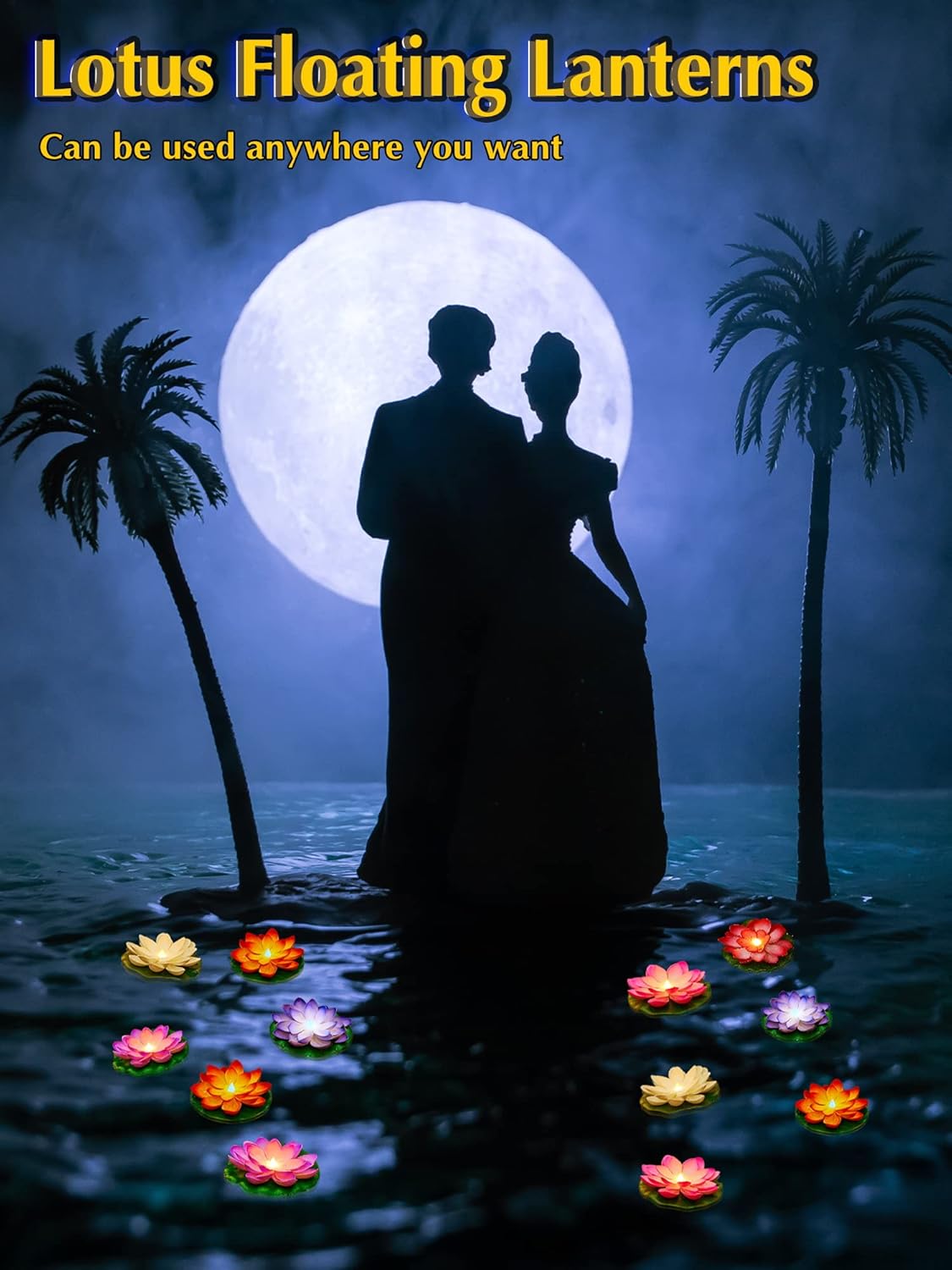 Hortsun 12 Pcs Floating Lotus Lights with Batteries Lily Pads Pool Flowers Diwali Pooja Decorations Floating Candles Decor for Pool Pond Outdoor Indoor(5.91 Inch,Multicolor)