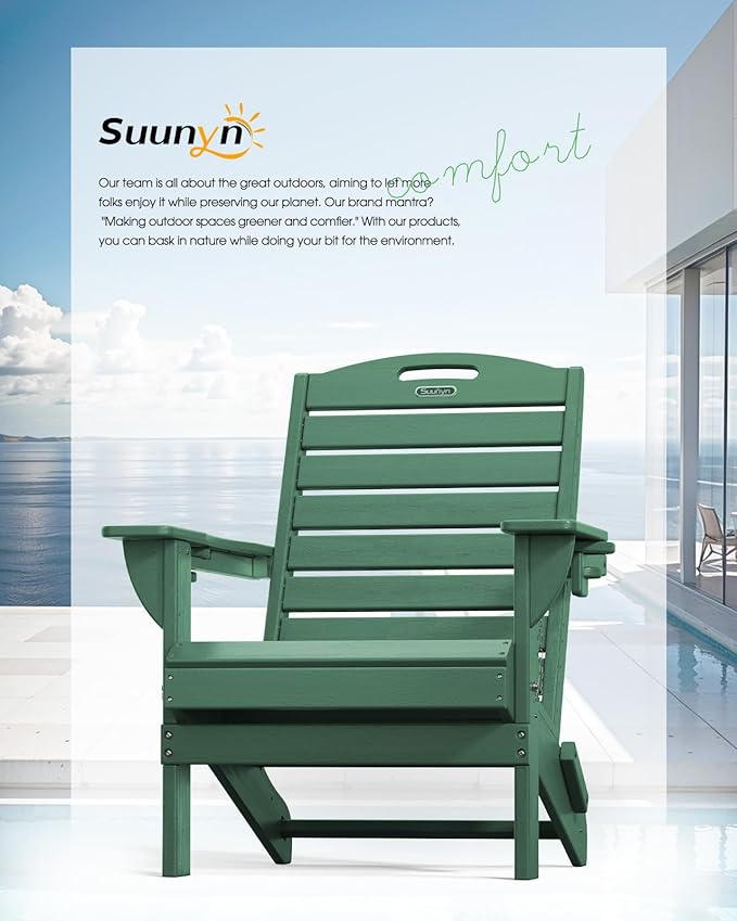 Adirondack Chairs Set of 4, Outdoor Fire Pit Chairs, HDPE All-Weather Adirondack Chairs with Cup Holder, Lawn Chair for Deck, Patio, Garden (Green)