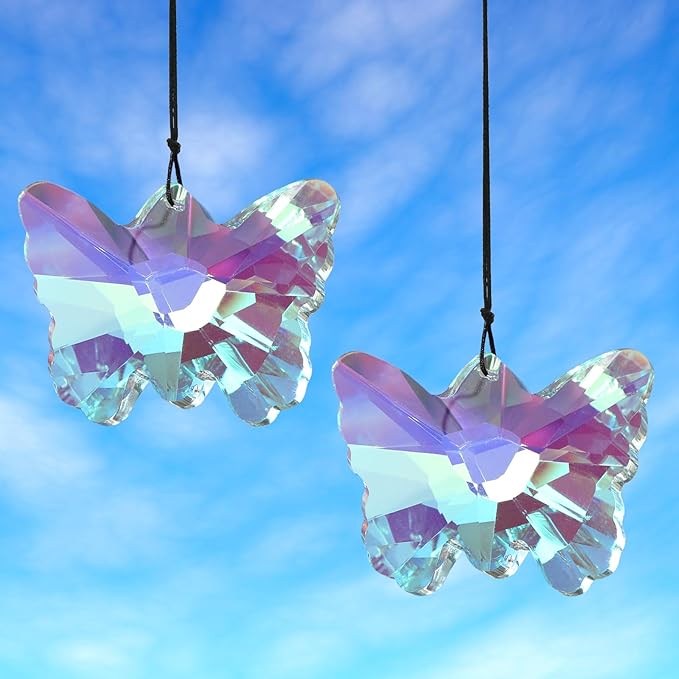 2 Pack Butterfly Crystal Suncatchers, 70mm Large Sun Catchers for Hanging Ornaments Decorative Indoor and Outdoor Windows