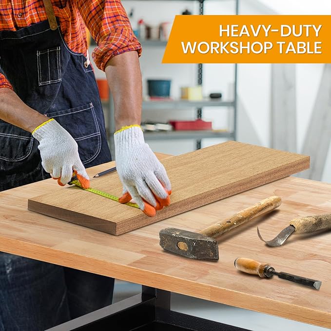 48"/60'' Adjustable Workbench, Rubber Wood Work Bench Heavy-Duty with Partition,2000 LBS Load Capacity Hardwood Work Table for Garage, Workshop, Home, Office, Easy Assembly (w/partition,48'')