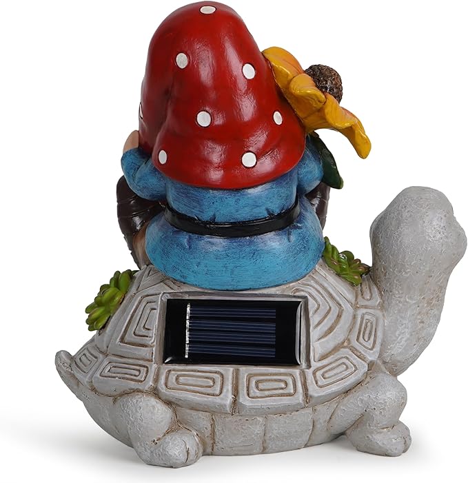 Hodao Patio Garden Theme Solar Gnome & Turtle Sculpture Statue - Lawn, Deck, Balcony, Patio Spring/Summer Decorations - Creative Housewarming Gifts