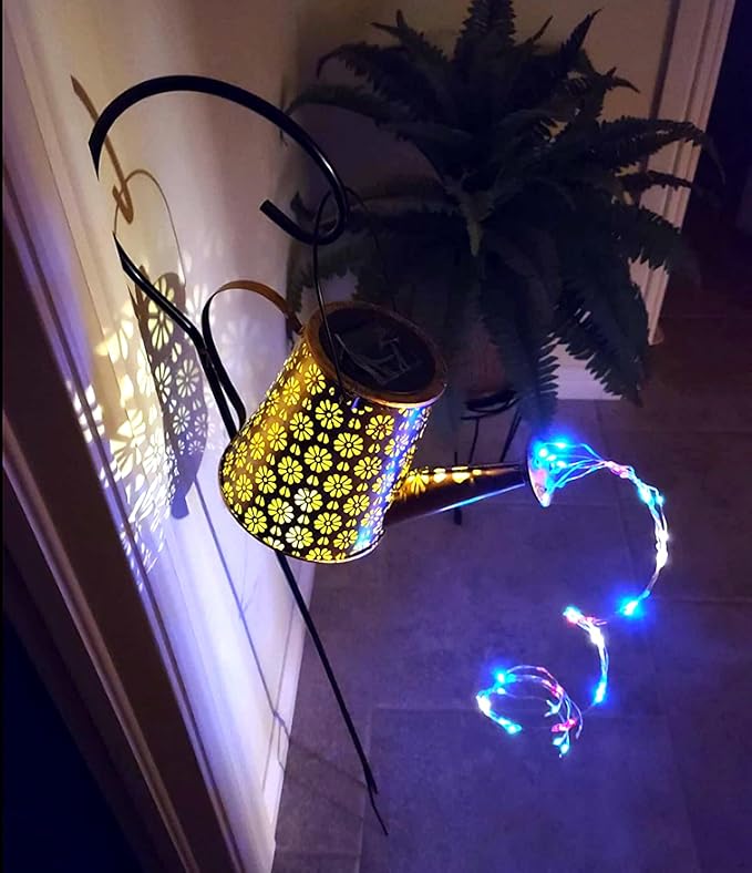 2 Pack Solar Watering Can Lights with Shepherd Hook, 8 Multi-Color Changing Modes, IP65 Waterproof, 60pcs String Lights for Outdoor Garden Pathway Lawn Patio Deck Walkway Courtyard