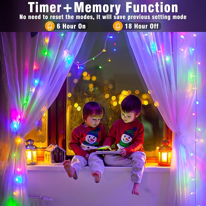 33ft Christmas Lights Outdoor Waterproof, 100 LED String Lights for Bedroom Clear Wire with 8 Modes, Plug in Twinkle Fairy String Light for Indoor Outdoor Home Party Garden Decorations, Multicolor