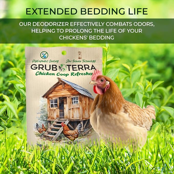 GrubTerra Coop Refresher Odor Freshener for Chicken Pen, Suitable for Chicken Waterer and Chicken Feeder, Smell Control Solution for Clean and Fresh Chicken Living Environment