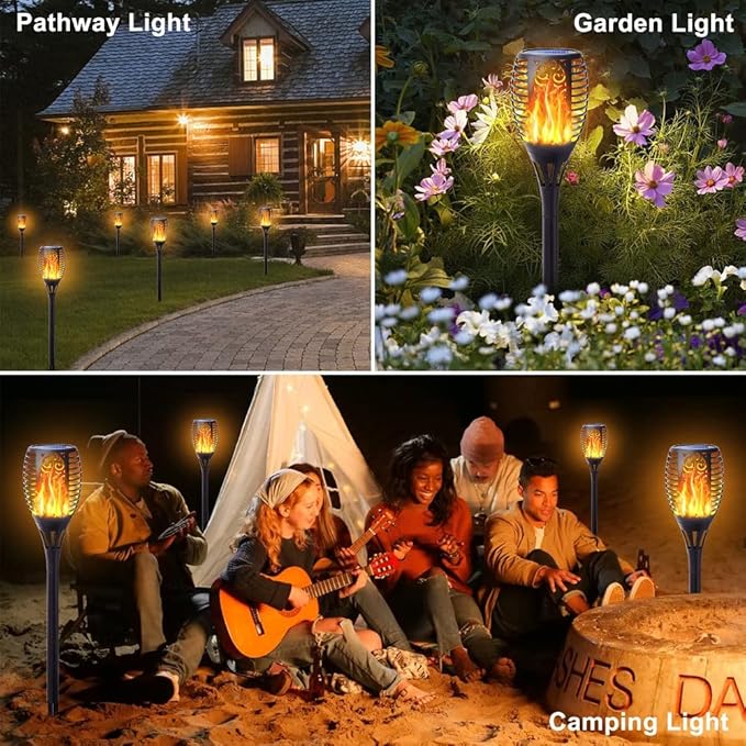 8Pack Solar Torch Light with Flickering Flame, Upgraded 3in1 Solar Lights Outdoor Hanging Lantern, Waterproof Landscape Decoration Lighting for Garden Yard Pathway Driveway, Auto On/Off