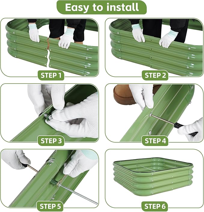 3-in-1 Modular Raised Garden Bed Kit - Adjustable Sizes (4x2x1ft, 3x3x1ft, 5x1x1ft) - Heavy-Duty Galvanized Steel Planter Box with Bracing Rods & Gloves for Vegetables, Fruits, Flowers