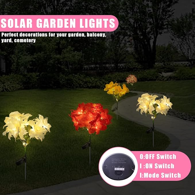 4 Pack Outdoor Solar Garden Decor Lights, Waterproof Solar Powered Hydrangea Lotus Flower Lights Bright Up to 12 Hrs,Led Flowers for Yard Patio Lawn Decorative (Solar Flowers Style 3)