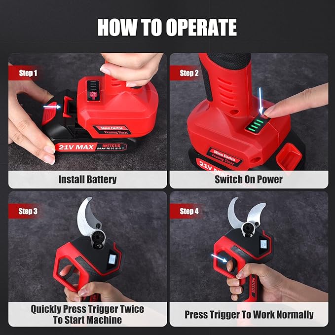 (Upgraded Version) Electric Pruning Shears, 2 Inch (50mm) Cutting Diameter Brushless Motor Cordless Pruning Shears with LED Display, Battery Pruners with Replacement SK7 Blades, 2Pcs Batteries