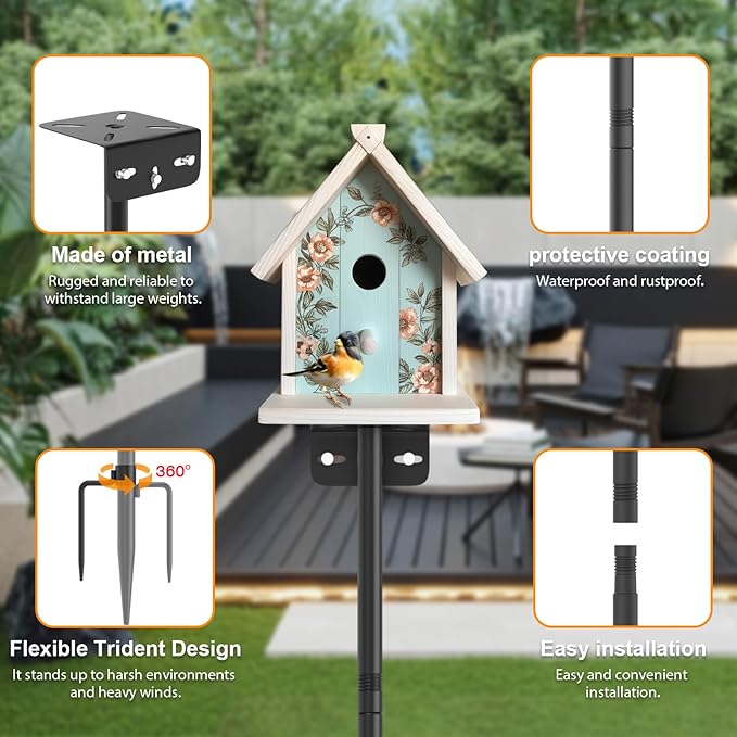 2 Pack 80 Inch Adjustable Bird Feeder Pole,Bird House Pole Suitable for Feeders & Birdhouse,Weather Station,Heavy-Duty Rustproof Design,Enhance Outdoor Decor & Birdwatching Experience