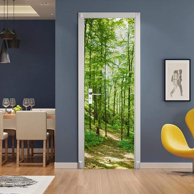 3D Self-Adhesive Door Wallpaper - Forest Poster Premium PVC Waterproof Wall Sticker for Bedroom Living Room Decoration 77 x 200 cm
