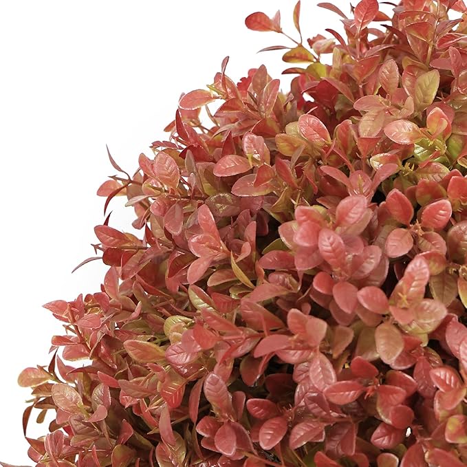 24" Tall Artificial Boxwood Ball Fall Topiary Trees Set of 2, UV Resistant Large Faux Plants Outdoor, 2ft Fake Bushes and Shrubs Look Real with Stake for Front Porch Outside Planter Backyard Decor