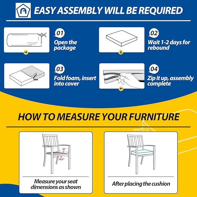 AAAAAcessories Outdoor Seat Cushions for Chairs, Waterproof, Fade-Resistant Patio Furniture Replacement Cushions, 18.5" x 16" x 3", Set of 4, Turquoise