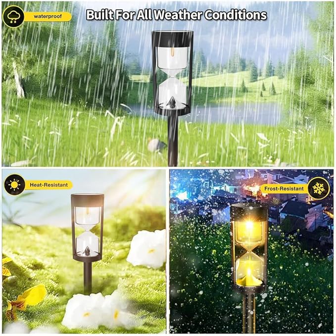 4 Pack LED Solar Warm Light Hourglass Light, New Outdoor Decorative Atmosphere Light, Courtyard Garden Landscape Light, Wireless Dusk to Dawn Searchlight IP65 Waterproof.