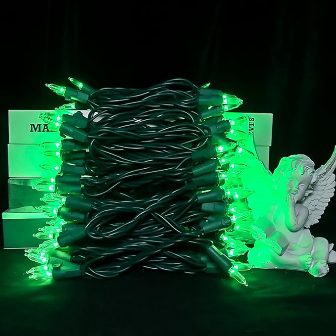 Green LED Christmas Lights - 100 Count Green Christmas String Lights for Tree, Party, Holiday, Indoor and Outdoor St. Patrick's Day Decorations, 33 Feet Green Wire, UL Certified, Connectable