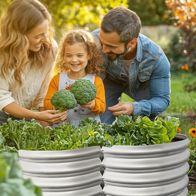 4x4ft Petal Galvanized Raised Garden Bed Kits 16" Tall Outdoor Large Metal Modular Planter Box 9-in-1 Raised Beds for Gardening,Vegetables,Fruits,Flowers & Herbs (Silver)