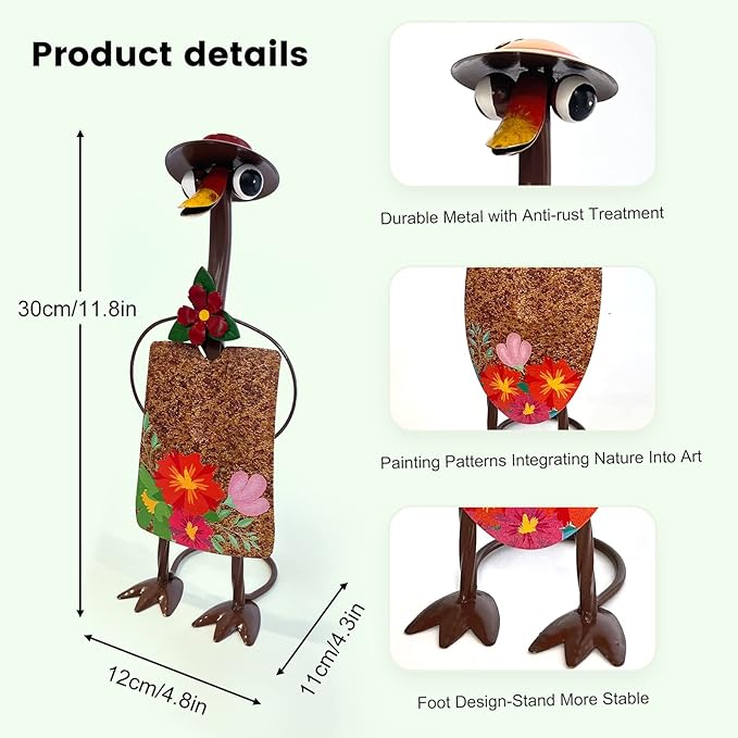 HONGLAND Duck Metal Yard Art - Duck Couple Garden Decor, Shovel Ornaments Outdoor Statue - 2 Pack Farmhouse Patio Balcony Gardening Gifts for Women