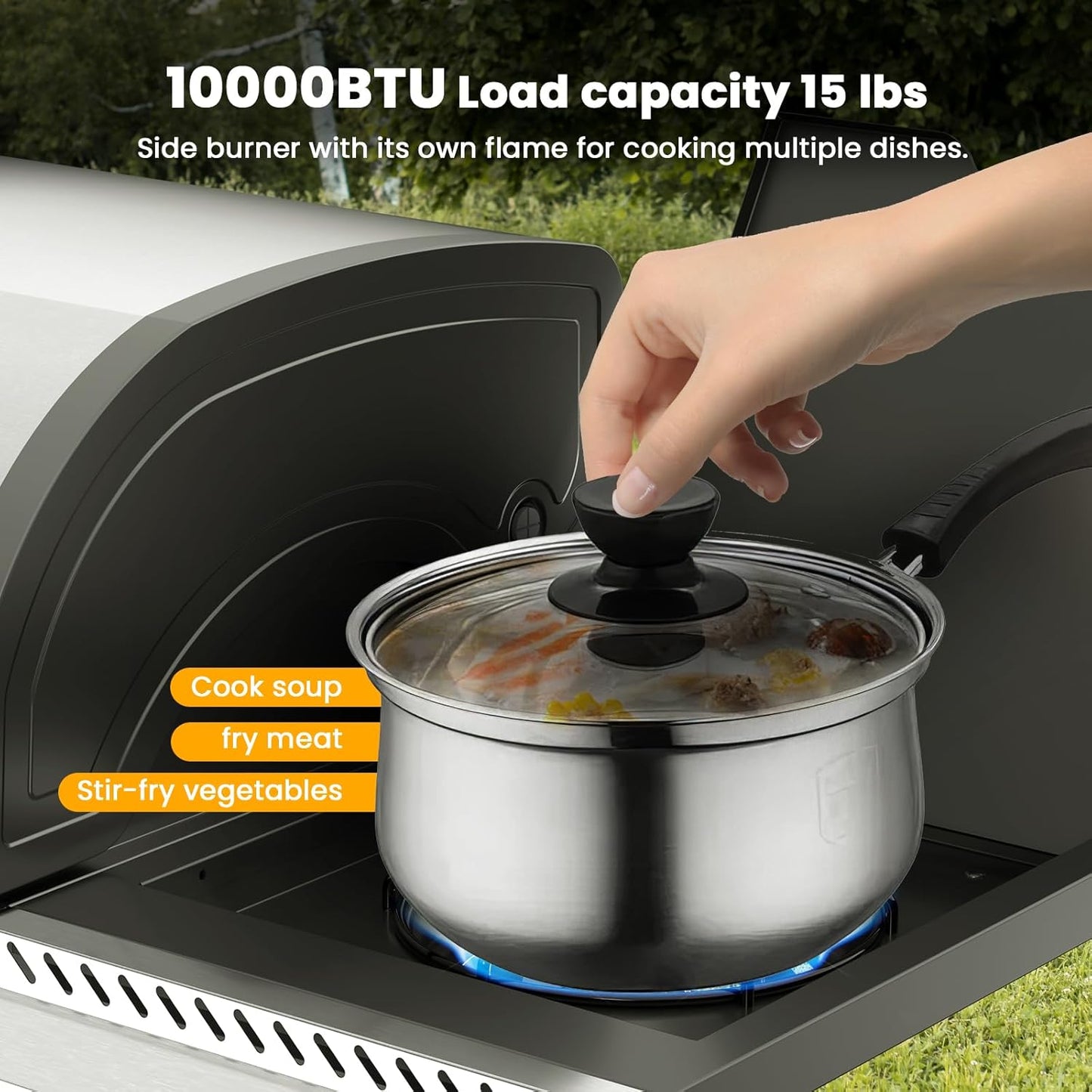 G41 Gas Grill,4-Burner Gas BBQ Grill with Side Burner, Porcelain-Enameled Cast Iron Grates, Baking Pan, 42,000 BTU Stainless Steel Propane Grill for Outdoor Cooking and Patio Barbecues