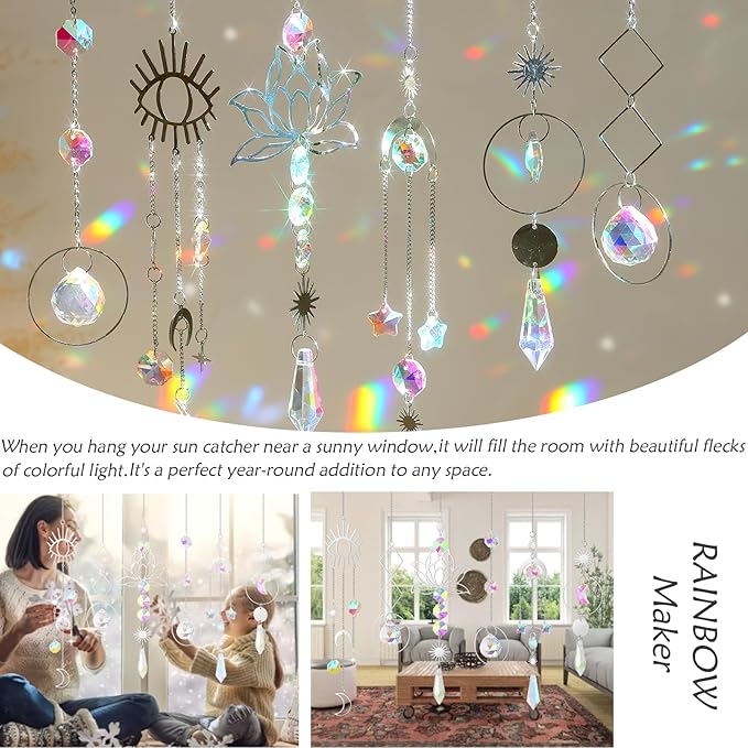 ilclviz Suncatcher Crystal Hanging Sun Catcher Prism with Chain Pendant Ornament Crystal Balls for Window 6 Pieces