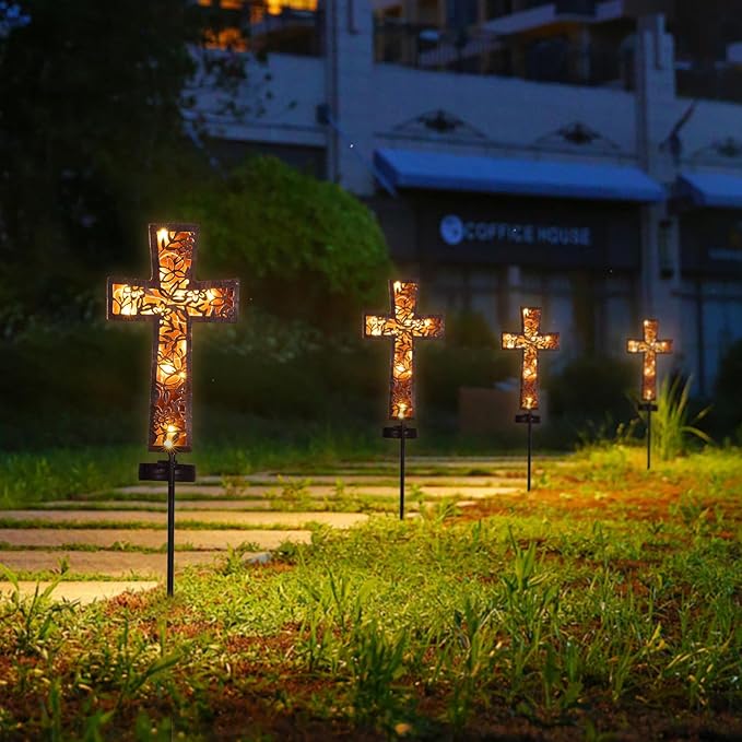 HUYIENO Solar Cross Garden Stake Lights 38inch Metal Outdoor Waterproof Memorial Garden Decor 2 Lighting Modes Cemetery Decorations for Grave for Remembrance Gifts & Sympathy Gifts