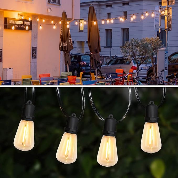 GOOTHY Outdoor String Lights 100Ft ST38 LED Patio Lights Outdoor Waterproof with 52 Vintage Edison Bulbs, Connectable Dimmable Backyard Light for Outside Backyard Porch Balcony Party Bar Decorations