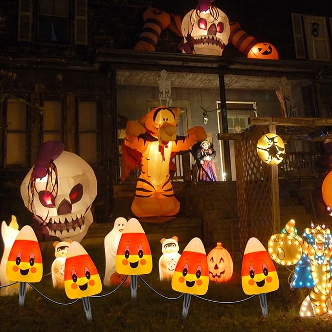 Halloween Candy Corn Pathway Lights Outdoor, 7Ft C7 LED Halloween Decorations Candy Corn Pathway String Lights Waterproof with 4 Stakes for Halloween Outdoor Garden Walkway Driveway Lawn Party Decor