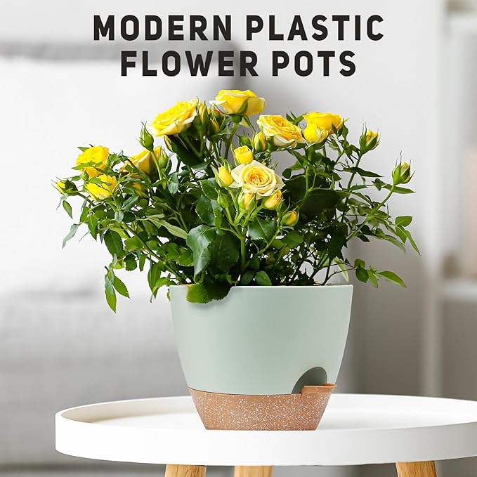 12" 10" 9" Large Self Watering Plant Pots, 3 Pack Flower Pots Planters with Multi Mesh Drainage Holes for Indoor Outdoor Garden Plants and Flowers.