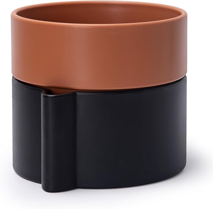8 Inch Self-Watering Planter Pot with Terracotta Insert, Deep Water Reservoir, and Ceramic-Alike BPA-Free Plastic Planter Pot for Plant, Modern Planter for Houseplants, Black/Terracotta, 53-B-T-5