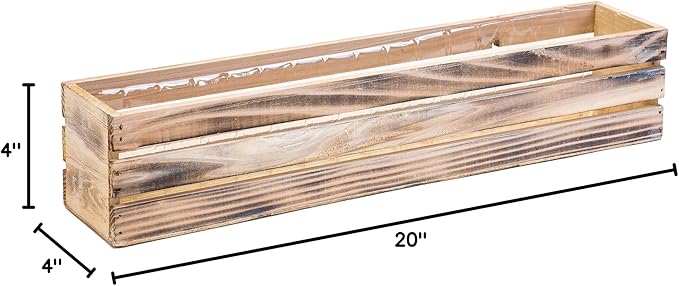 20" Rectangular Rustic Wood Planter with Plastic Liner l Rustic Whitewash l Wine Crate Style, Home and Wedding Decorations, Garden Ornaments (20x4 Wine Crate Set of 2, Whitewash)