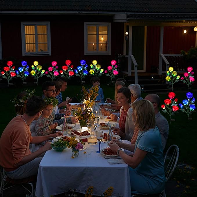 ANGMLN 4 Pack Solar Garden Lights, Solar Flower Lights Outdoor Waterproof with 20 Head Rose 7-Color Changing Landscape Light for Garden Yard Pathway Patio Grave Cemetery Decoration