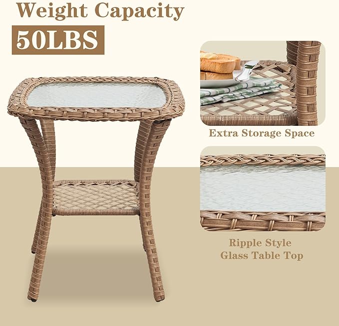 5 Pieces Patio Furniture Sets Wicker Outdoor Furniture, Rattan Patio Swivel Glider Chairs with 2 Ottoman and Glass Side Table, Yellow