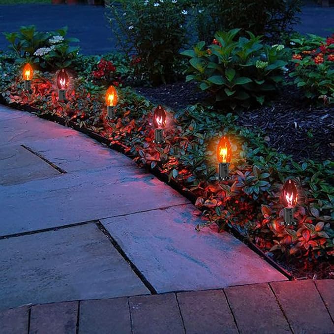 Goothy C9 Halloween Pathway Lights Outdoor, 19.5Ft Orange Black Marker String with 10 Stakes, Connectable Walkway Waterproof for Lawn Yard Sidewalk Garden Decor