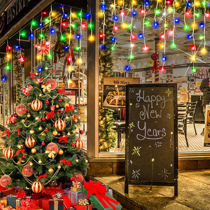 Hezbjiti Christmas Lights Decorations Outdoor, 800 LED 65.6 FT 8 Modes 150 Drops Fairy String Curtain Lights for Christmas Decor Eaves Window Party Yard Garden Indoor (Multicolor)