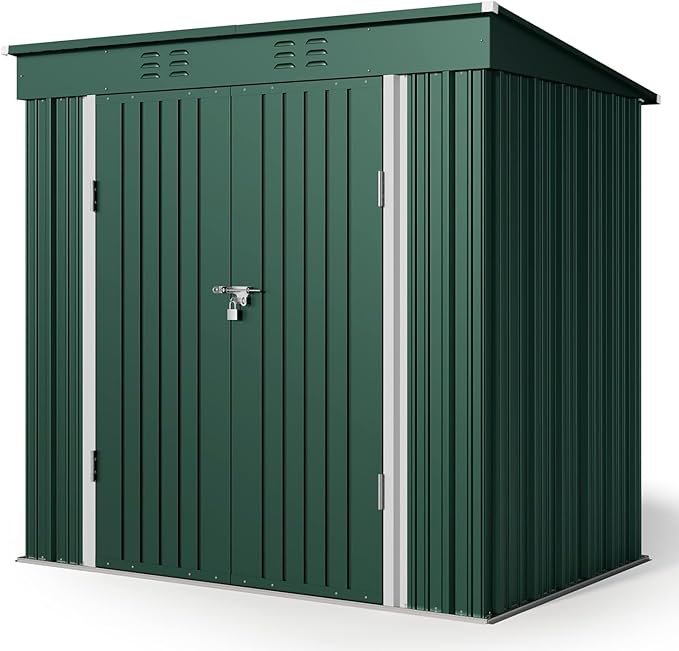 Gizoon 6' x 4' Outdoor Storage Shed with Double Lockable Doors, Anti-Corrosion Metal Garden Shed, Waterproof Shed Outdoor Storage Clearance for Backyard Patio Lawn-Green