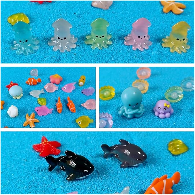 100 Pcs Ocean Mini Resin Animals Figures, Tiny Plastic Sea Creatures Figurines to Hide Miniature Fairy Garden Decorations Accessories