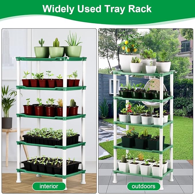 5-Tier Seed Stand with 5 Trays, Seed Starting Rack Propagation Rack Kit for Stackable Seedling Tray Seedling Staging Table for Indoor Outdoor Growing (H:37.6", W: 11.6”, L: 18.1") (Green)