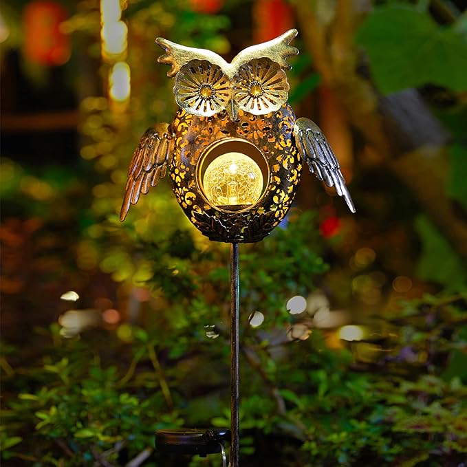 Go2garden Solar Lights Outdoor Owl Garden Gifts Women Metal Stakes Lights for Lawn Ornaments, Yard Art, Pathway, Patio Decorations,Birthday Mothers' Day Gift for Mom Dad Grandma (Bronze)