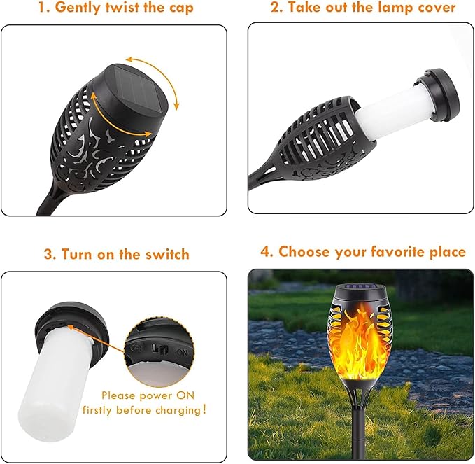 Albelt 12 Pack Solar Lights Outdoor, Solar Torch Lights with Flickering Flame for Garden Decor, Super Bright Waterproof Solar Garden Lights, Flame Torch for Outside Landscape Yard Party Decorations