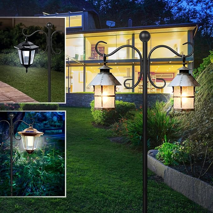 76 Inch Adjustable Double Shepherds Hooks for Outdoor Heavy Duty, Two Sided Garden Bird Feeder Pole for Hanging Plant Baskets, Solar Lights, Weddings Decor